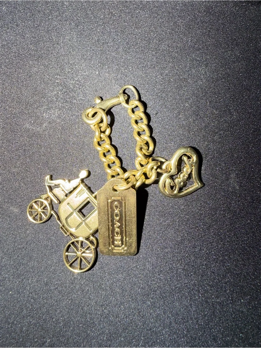 Coach Gold-Tone Charm Bracelet with Carriage & Heart Charms